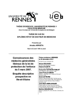 Connaissances des medecins generalistes liberaux de la loi de protection de l'enfance du 5 mars 2007