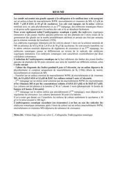 Callogenese et embryogenese Somatique du Chène-liège Quercus suber L.