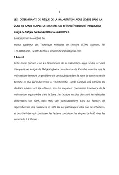 Les déterminants de risque de la malnutrition aiguë sévère dans la zone de santé rurale de Kirotshe