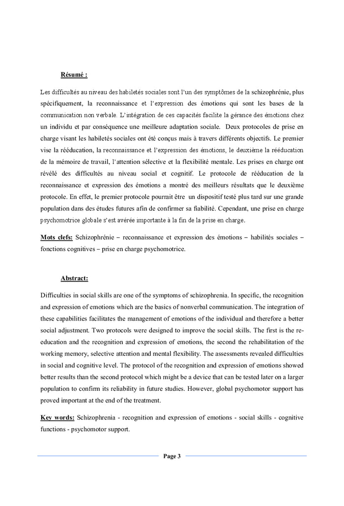 Psychomotricite et Schizophrenie