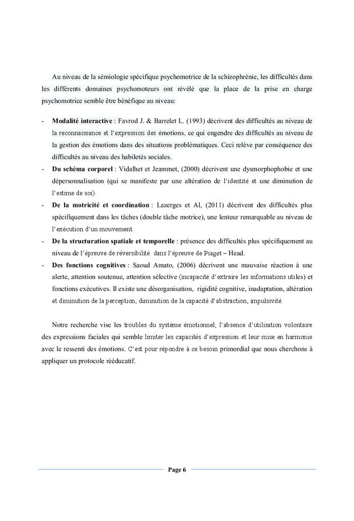 Psychomotricite et Schizophrenie