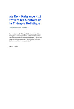 Ma "RE"naissance à travers les bienfaits de la Thérapie Holistique