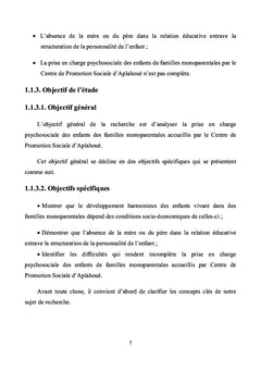 Prise en charge psychosociale des enfants de famille monoparentale