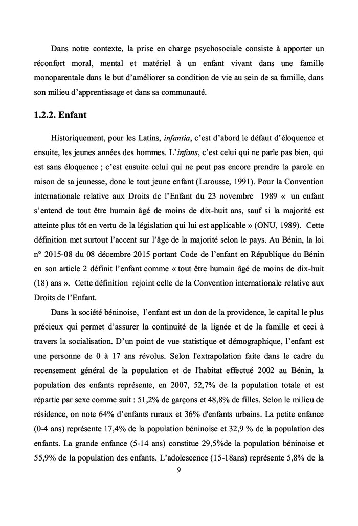 Prise en charge psychosociale des enfants de famille monoparentale
