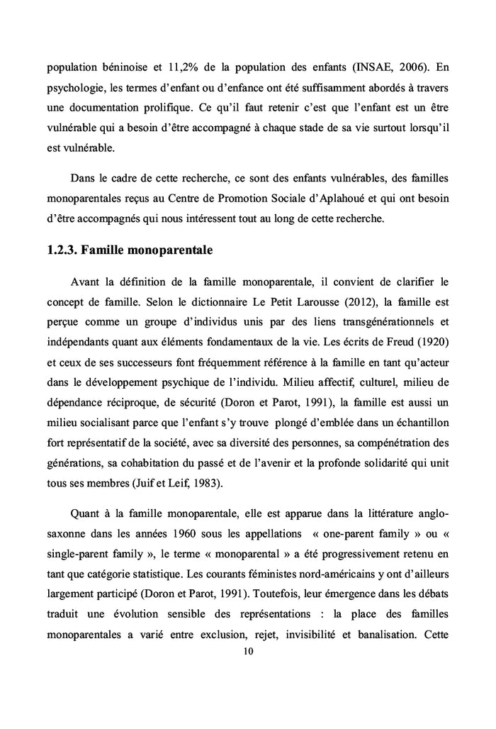 Prise en charge psychosociale des enfants de famille monoparentale