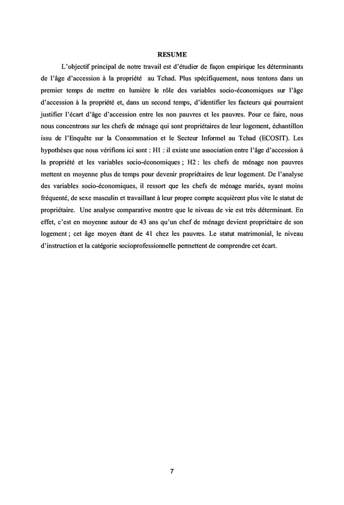 Demande de logements des menages tchadiens