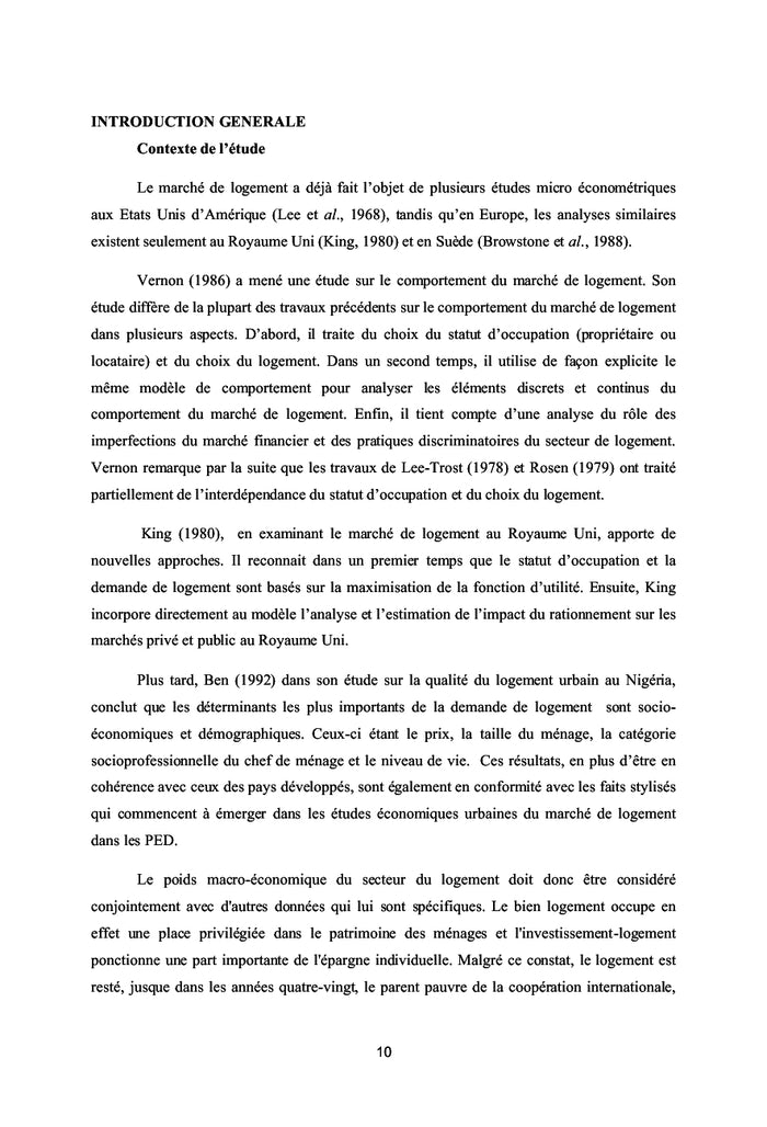 Demande de logements des menages tchadiens