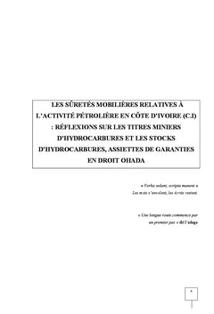 Les suretes mobilieres relatives A l'activite petroliere en cote d'Ivoire