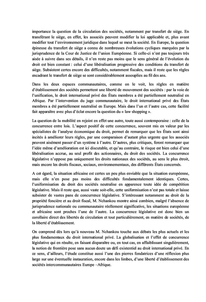 La liberté d'établissement des sociétés en Europe et en Afrique