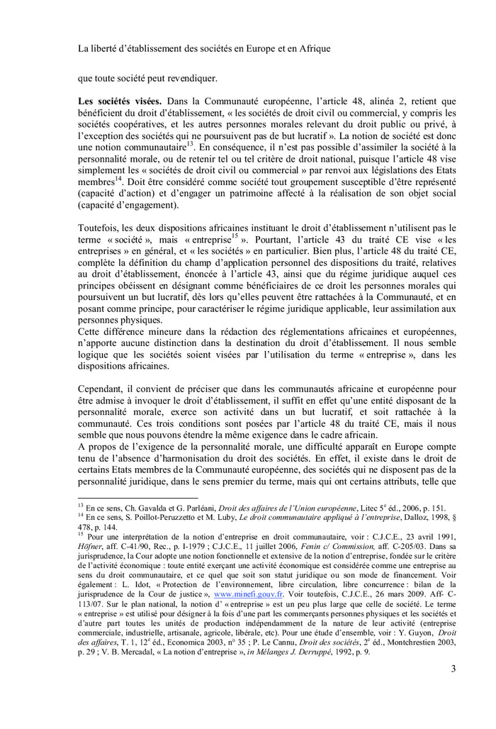 La liberté d'établissement des sociétés en Europe et en Afrique