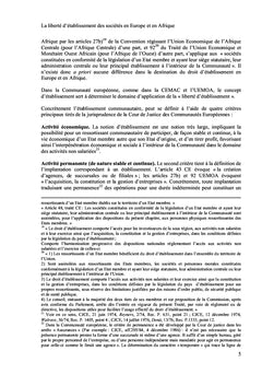 La liberté d'établissement des sociétés en Europe et en Afrique