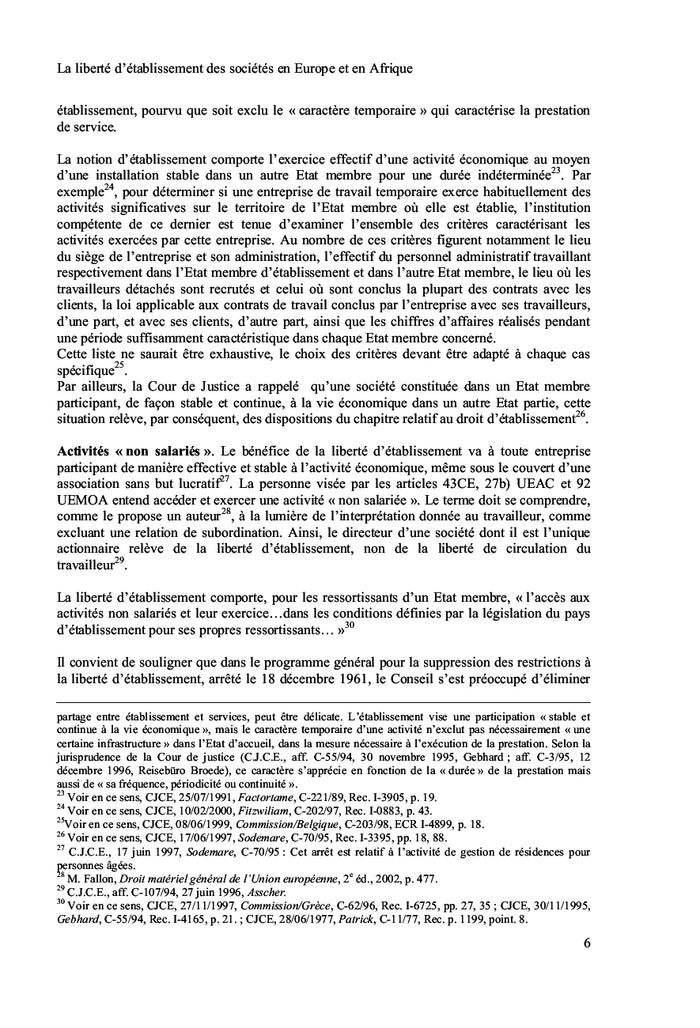 La liberté d'établissement des sociétés en Europe et en Afrique
