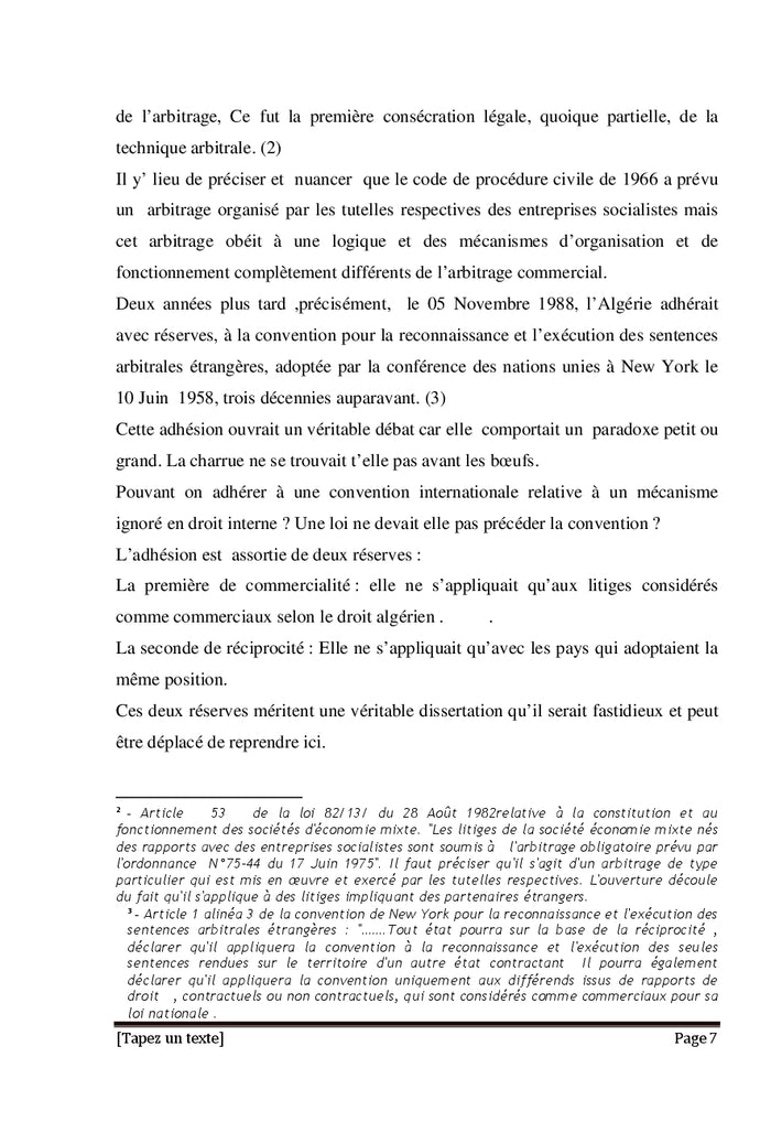 La loi Algérienne et la Loi type CNUDCI sur l'arbitrage commercial international