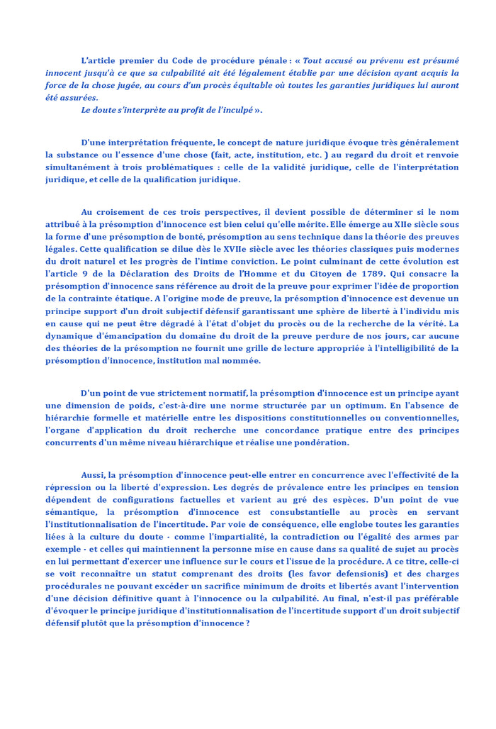 Réflexions sur la présomption d'innocence en droit procédural pénal marocain