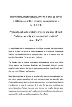 Propositions Défense, Sécurité et Rel. internationales de l'I.R.C.E.