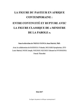 La figure du pasteur en Afrique contemporaine
