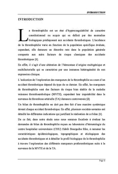 Evaluation des demandes du bilan de thrombophilie au Sud Tunisien