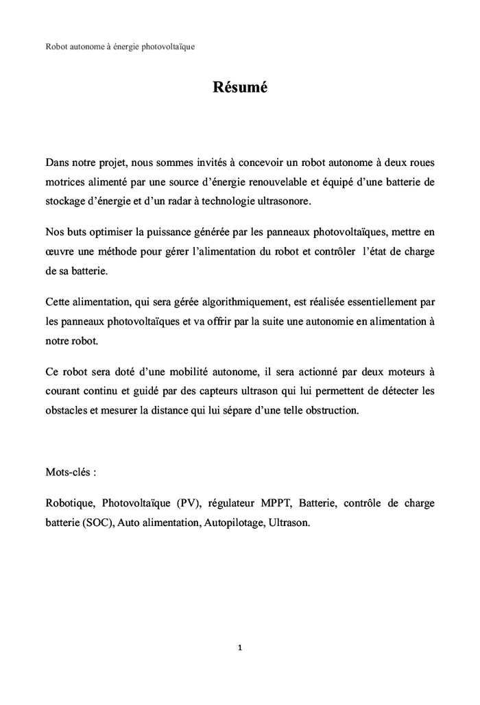 Robot autonome à énergie photovoltaïque