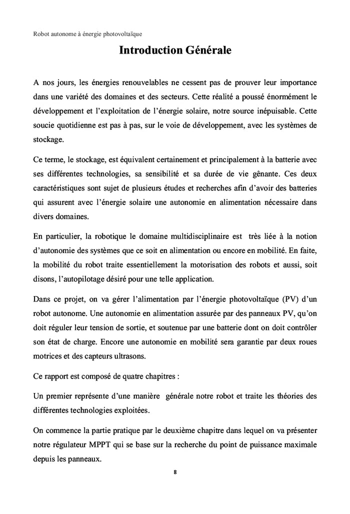 Robot autonome à énergie photovoltaïque