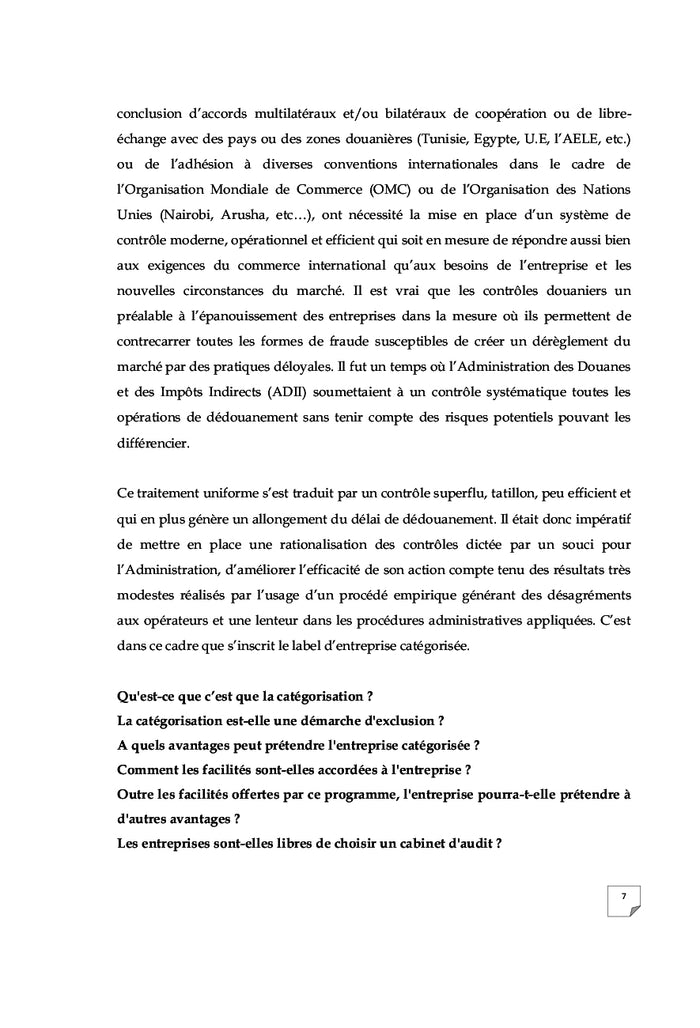 Audit de Catégorisation en Douane - Cas de la Direction Régionale Nord Ouest de l'ADII - Maroc