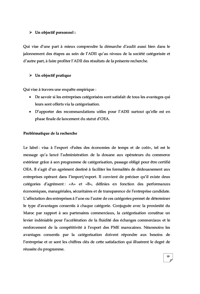 Audit de Catégorisation en Douane - Cas de la Direction Régionale Nord Ouest de l'ADII - Maroc