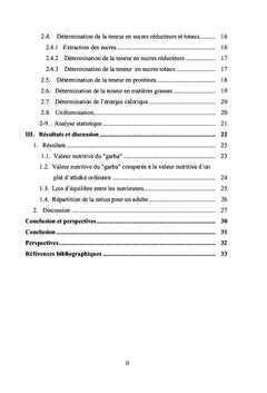Valeur nutritive du "Garba"