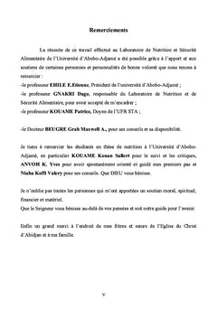 Valeur nutritive du "Garba"
