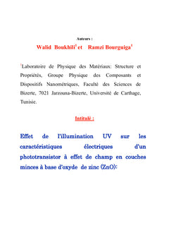 Effet de l'illumination UV sur un transistor MOSFET à base de ZnO