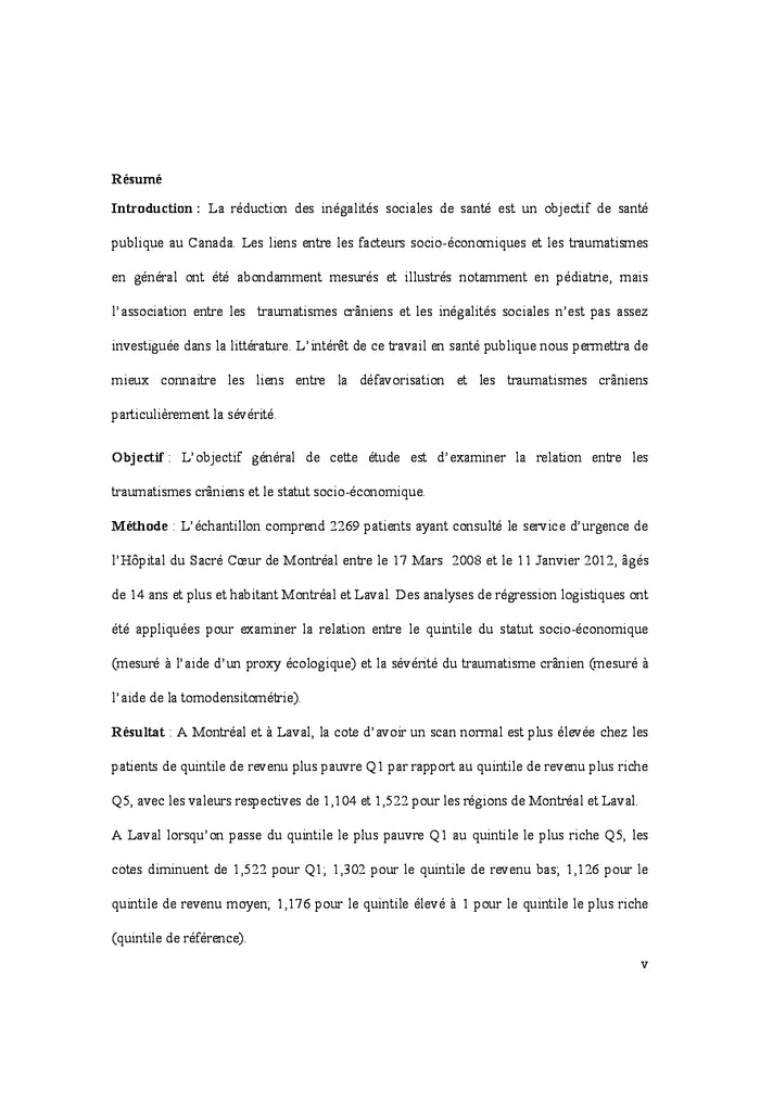 Sévérité du Traumatisme Crânien et Inégalités Sociales