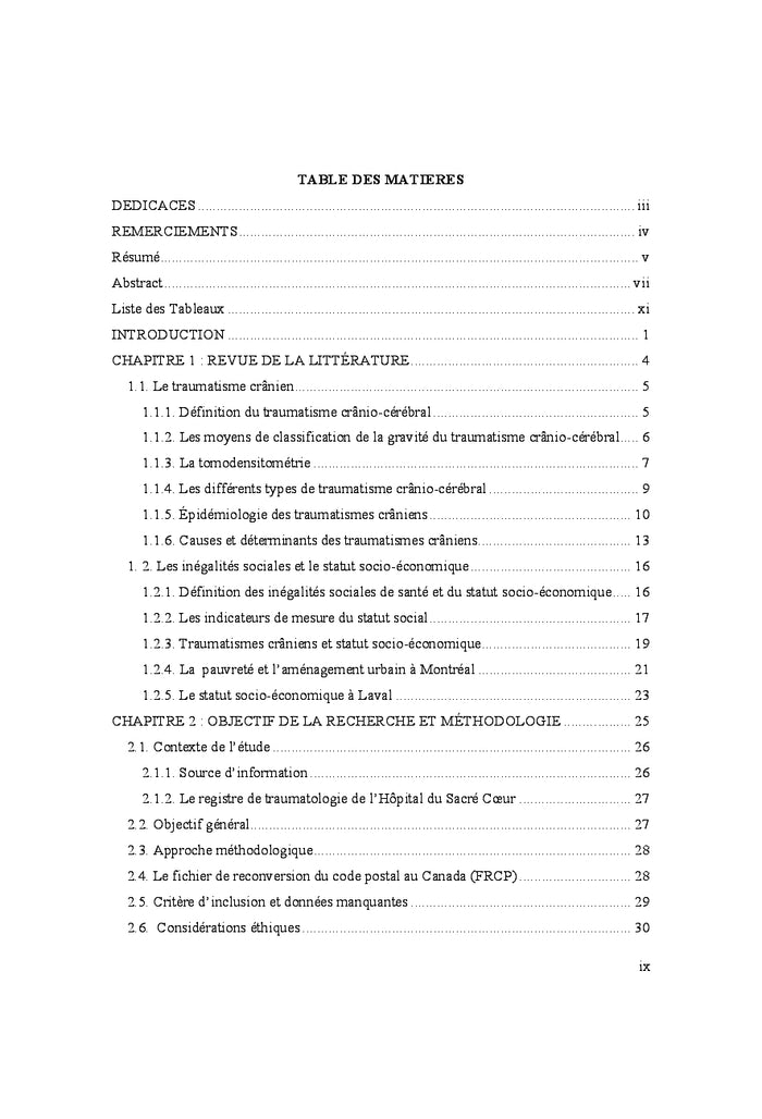 Sévérité du Traumatisme Crânien et Inégalités Sociales