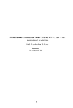 Perceptions paysannes changements environnementaux sous bassin Okpara