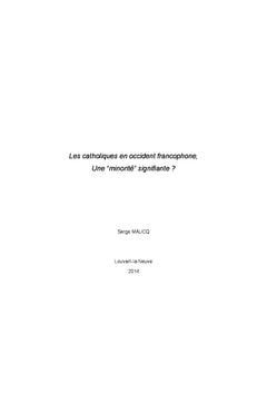 Les catholiques en occident francophone, une  minorité  signifiante ?