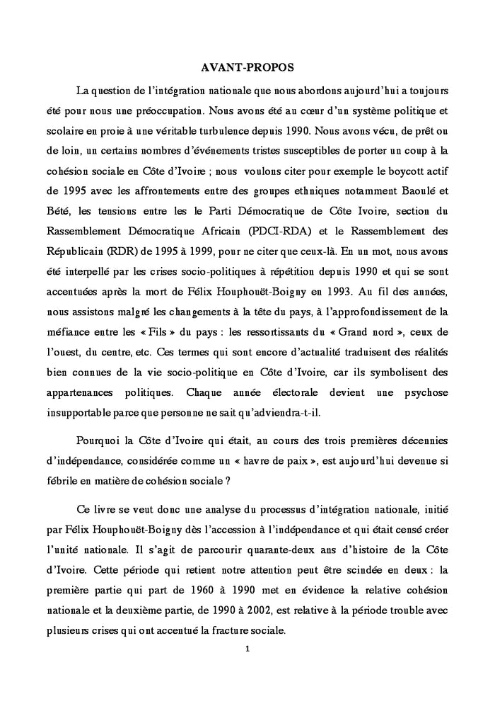 L'intégration nationale en Côte d'Ivoire: 1960 - 2002