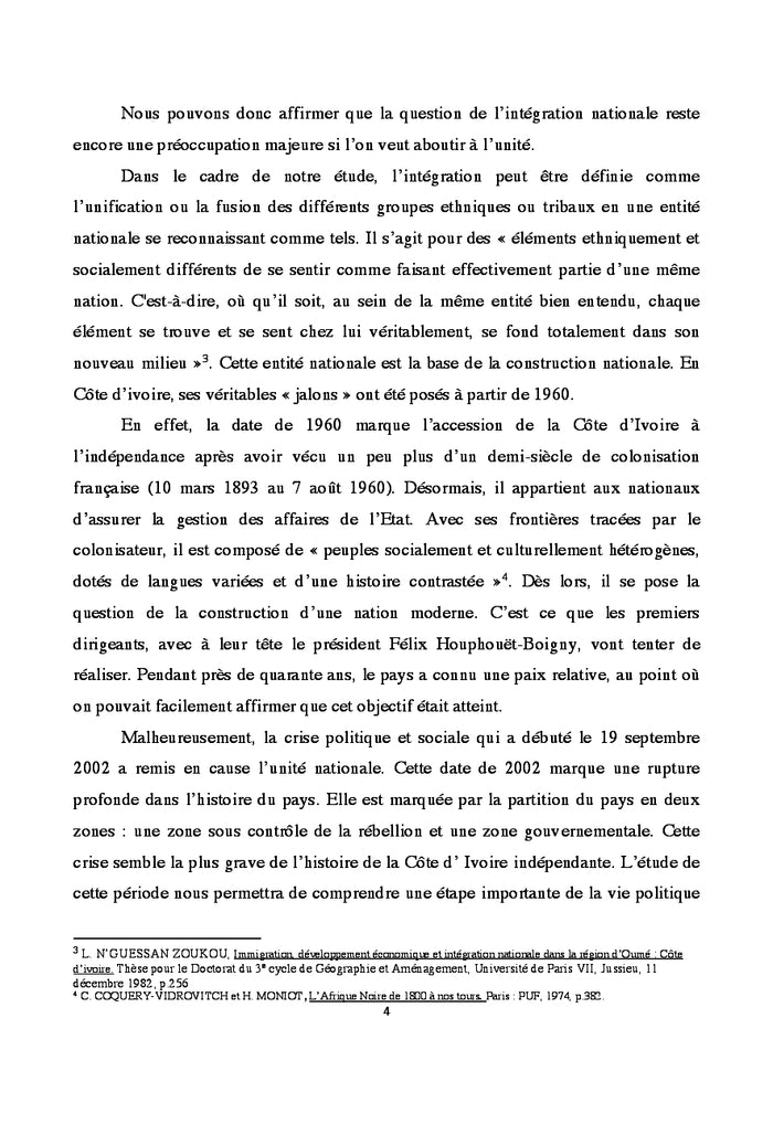 L'intégration nationale en Côte d'Ivoire: 1960 - 2002
