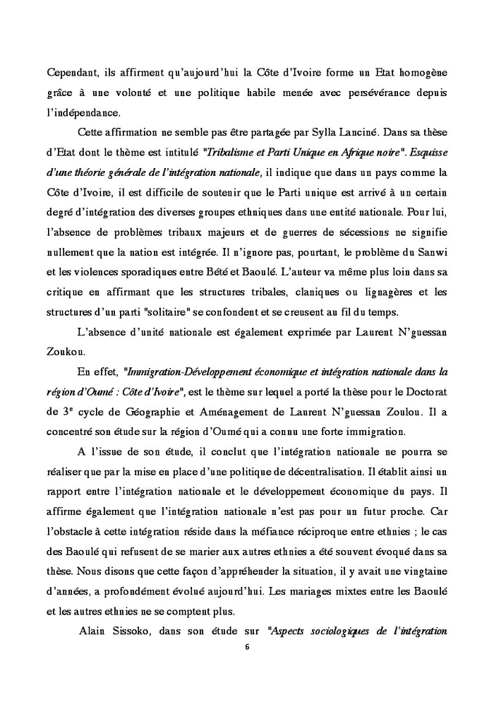 L'intégration nationale en Côte d'Ivoire: 1960 - 2002