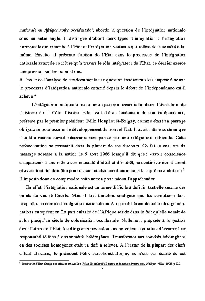 L'intégration nationale en Côte d'Ivoire: 1960 - 2002