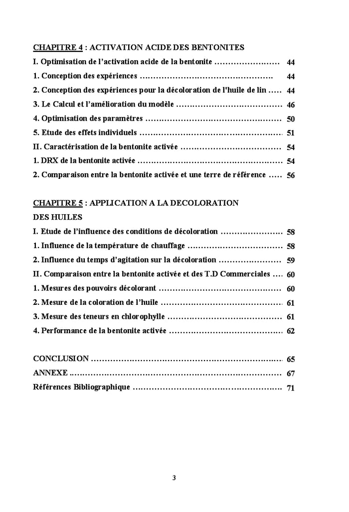 Activation de la Bentonite et Application à la décoloration des huiles