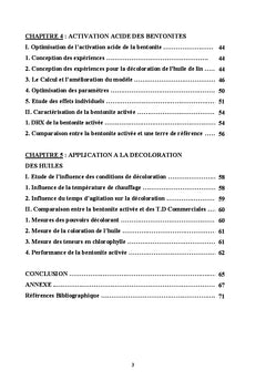 Activation de la Bentonite et Application à la décoloration des huiles