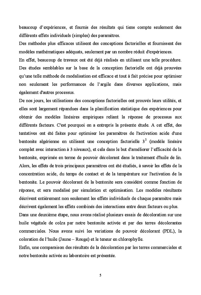 Activation de la Bentonite et Application à la décoloration des huiles