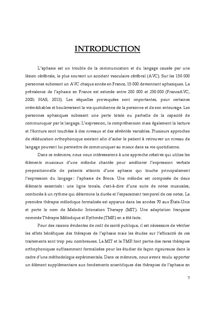 Etude d'une thérapie mélodique sur trois patients aphasiques