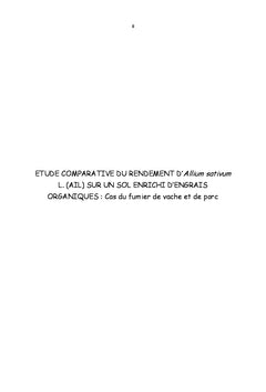 Etude Comparative du Rendement d'Allium Sativum L. (AIL)