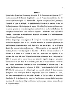 Diagnostic du périmètre irrigué de Duquesnay