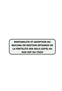 Rentabilite et adoption du Mucuna pour la Fertilite des sols au Togo