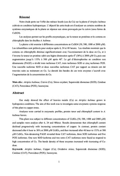 Stress du cuivre sur Atriplex halimus