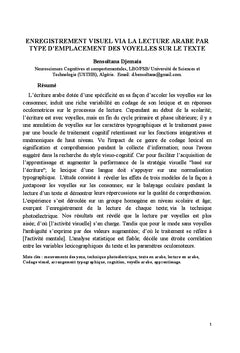 Enregistrement visuel par modele des voyelles sur le texte en arabe