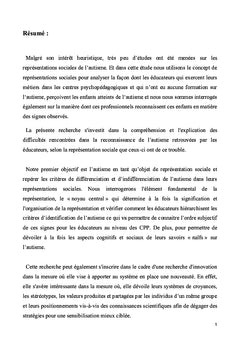 Les représentations sociales de l'autisme chez les éducateurs