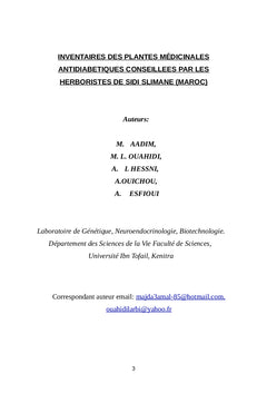Inventaires des plantes medicinales antidiabetiques