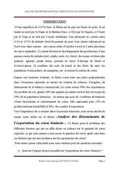 Analyse des déterminants à l'exportation du coton fibre béninois