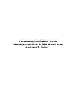 Adapatation de l'Echelle de Comportement Adaptative au Maroc