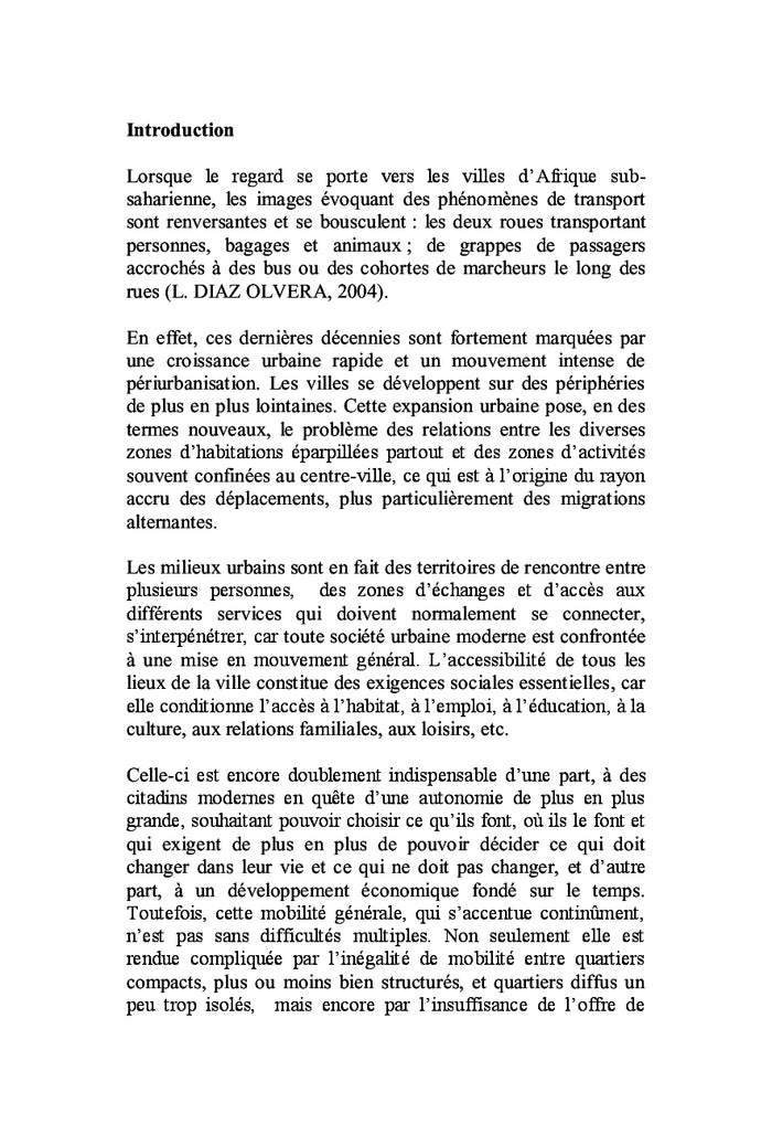 Les difficultes de mobilite dans les villes d'Afrique sub-saharienne